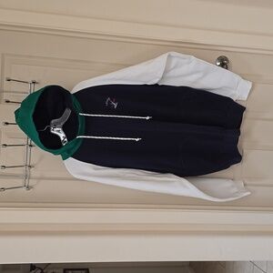 Nautica pullover hoodie. Navy trunk, white sleeves, Kelly green hood. New, XL.